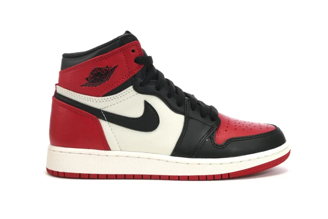 Детские кроссовки Lifestyle с принтом Jordan 1 Retro High Bred Toe Jordan, Gym Red Black Summit White