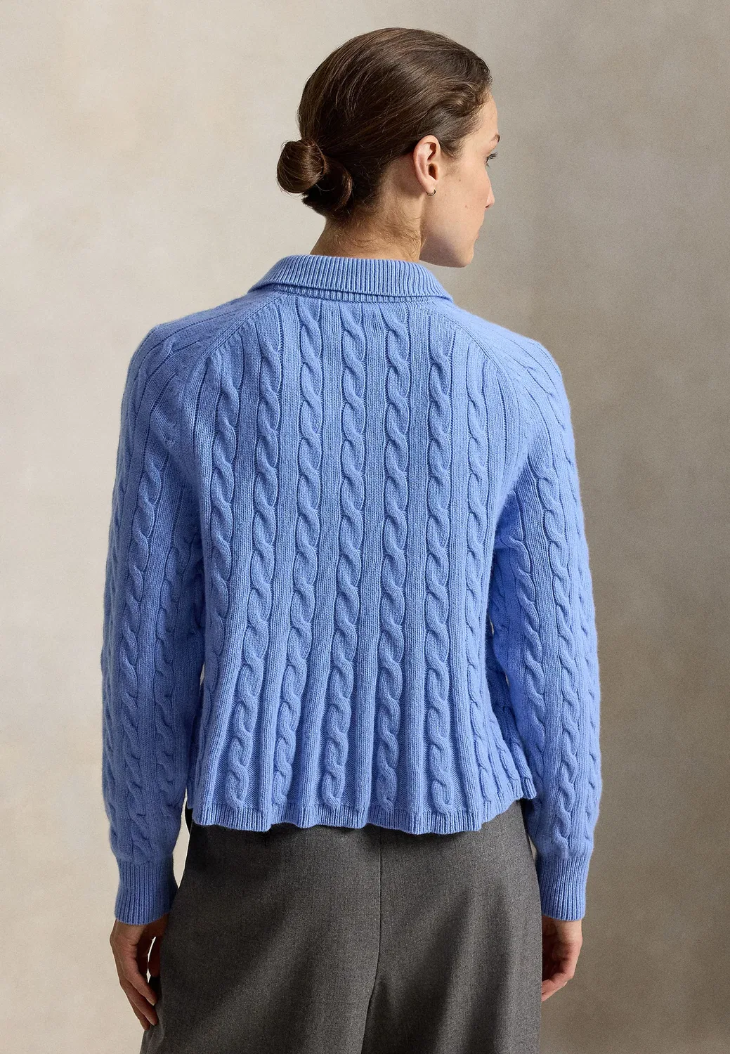 Свитер с баской из шерсти и кашемира с косами Polo Ralph Lauren, New Litchfield Blue — фото 3