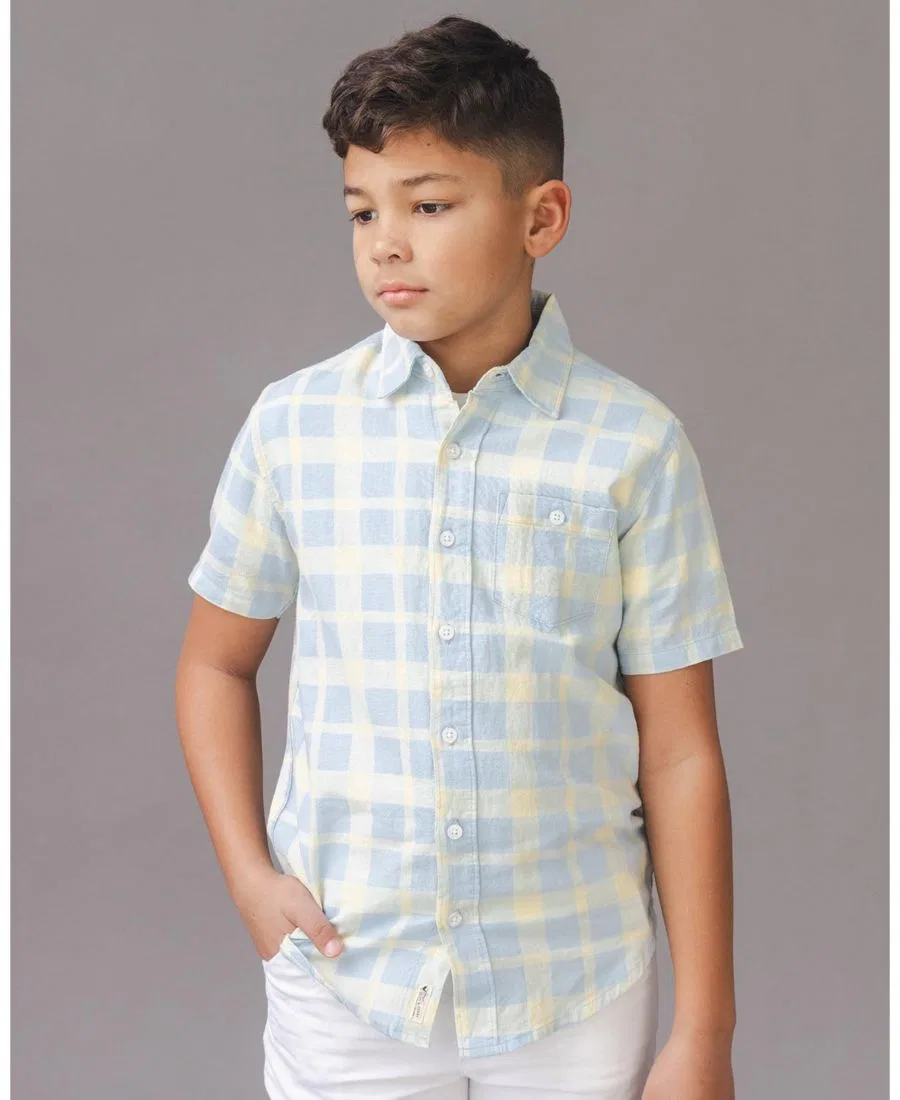 Детская рубашка с коротким рукавом из льна Sunlit Plaid Hope & Henry, Sunlit Plaid — фото 3