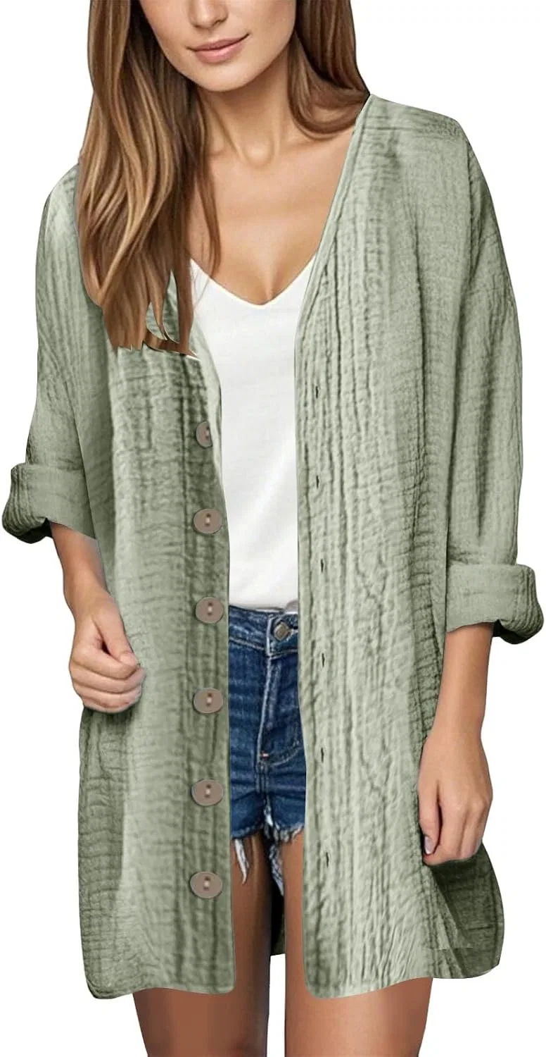 Женская свободная рубашка из муслина с длинным рукавом, Mint Green