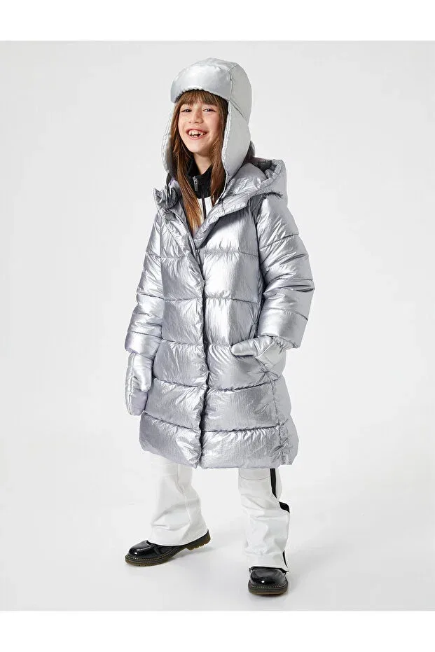Детское пальто для девочек удлиненное пуховое Koton, Gray — фото 2