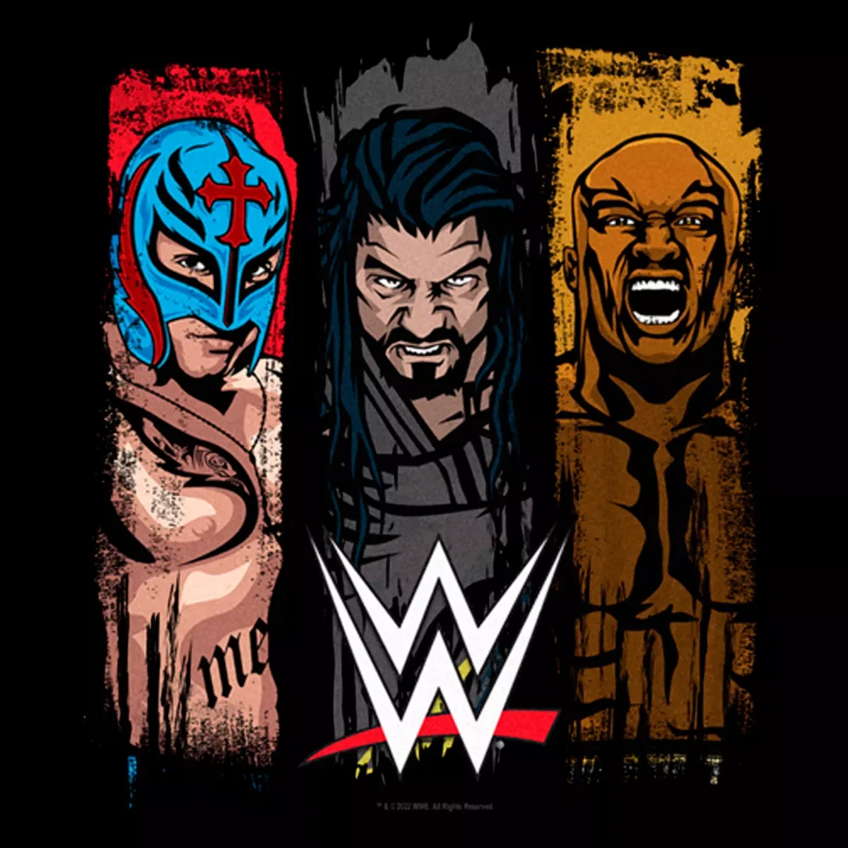 Детская футболка с принтом WWE Rey Mysterio Roman Reigns and Bobby Lashley T-Shirt WWE, Black — фото 2