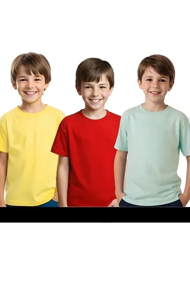 Детский комплект футболок с коротким рукавом Basics Fyk Kids, Red-Mint Green-Yellow