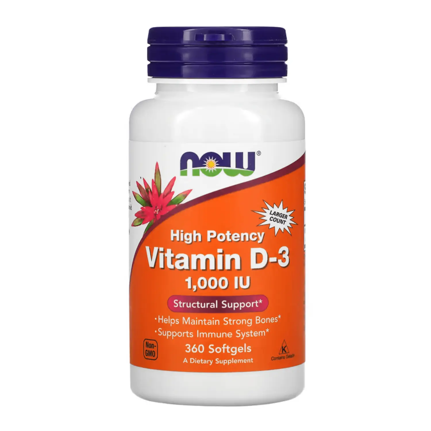 

Витамин D-3 NOW Foods 25 мкг 1000 МЕ, 360 мягких таблеток