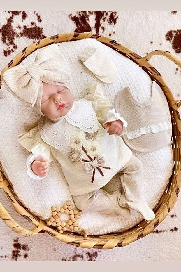 Детский комплект для новорожденных с цветочным принтом Fisto collared sling floral floral set Cherub Baby, Beige — фото 3