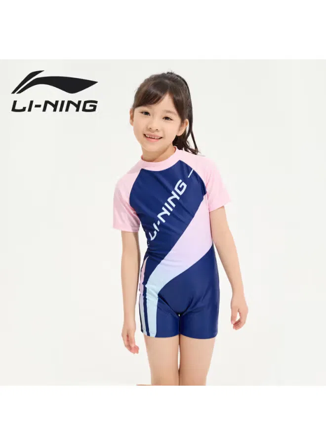Купальник детский слитный для девочек с быстросохнущей тканью 007 Li-Ning, сине-розовый — фото 2