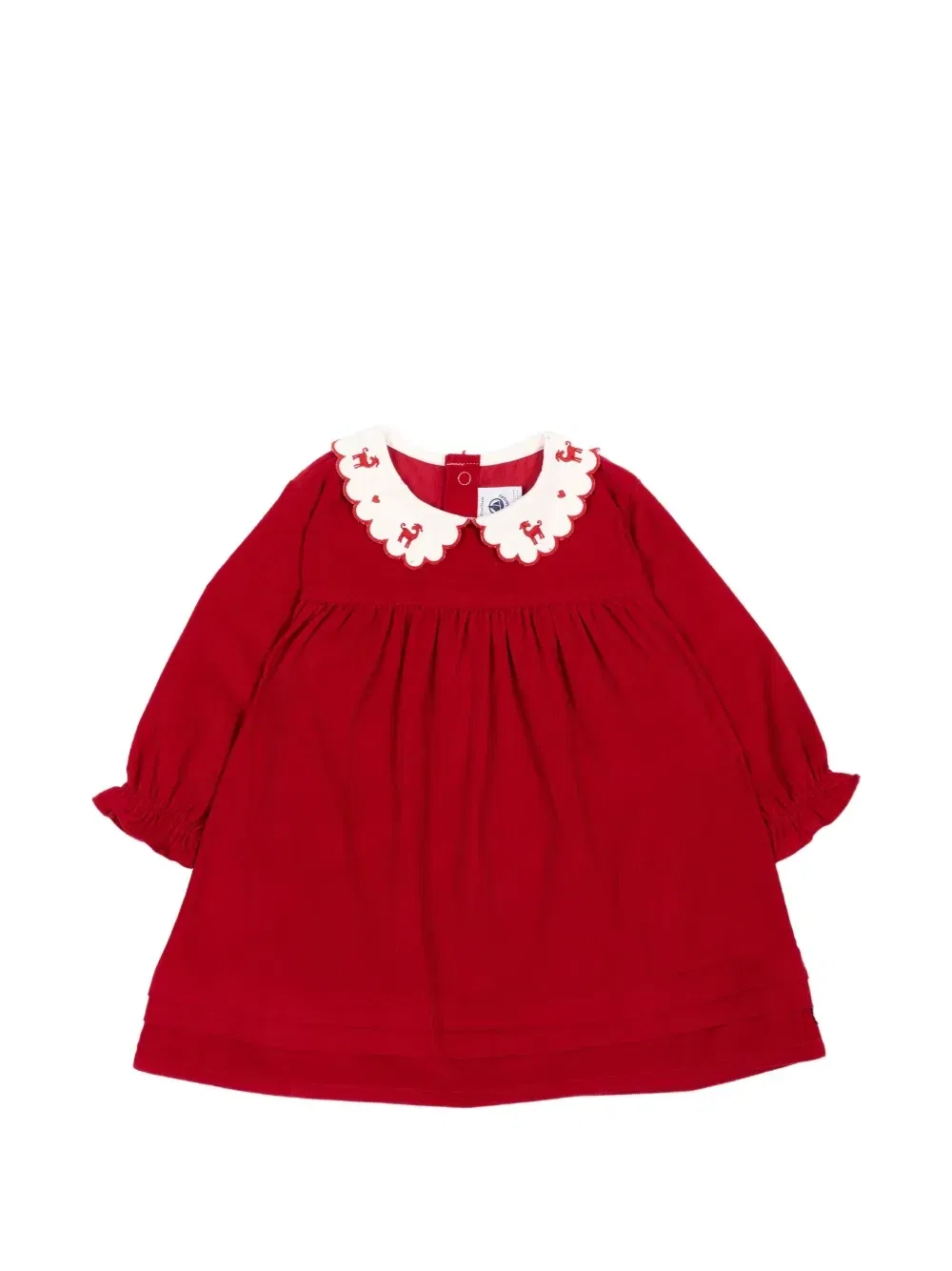 Платье с вышитым фестончатым воротником Petit Bateau, красный