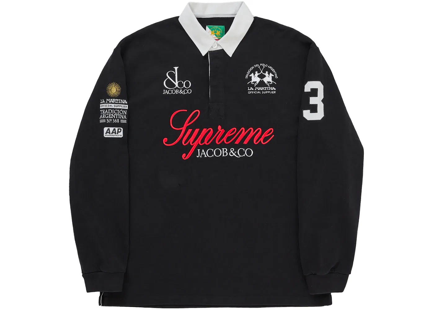 Мужская регби-рубашка с вышивкой Supreme La Martina Rugby, Black