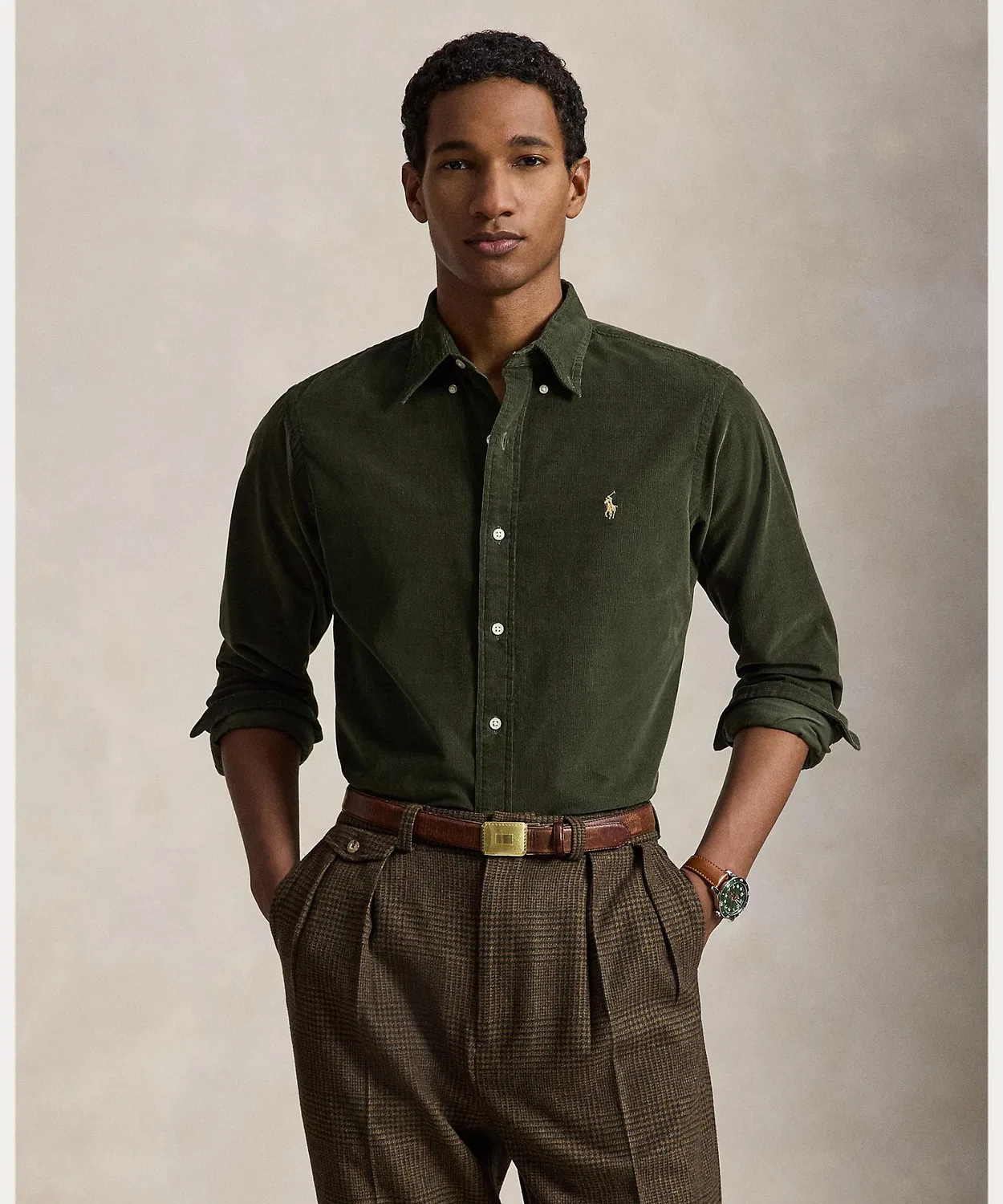 Мужская рубашка из вельвета с длинным рукавомClassic Fit POLO RALPH LAUREN, Green