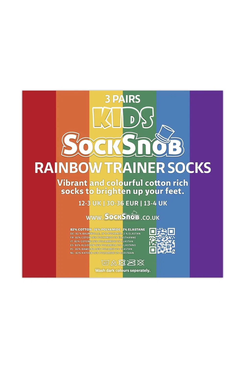 Детские хлопковые носки с принтом 3 Pack Rainbow Trainer Sock Snob, Multi — фото 2