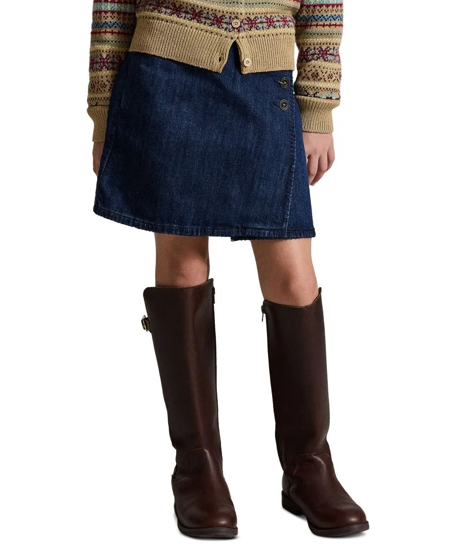 Юбка-трапеция из денима с запахом, модель Denim Wrap Skirt Polo Ralph Lauren, Adrie Wash