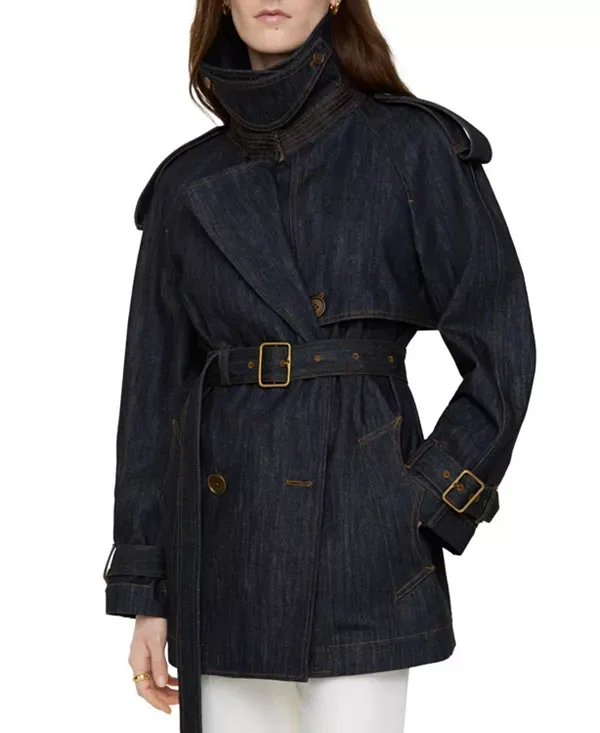 Женское пальто-трапеция с джинсовым верхом Fitzrovia Trench Coat Burberry, Dark Indigo
