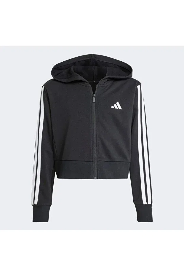Детское худи для девочек с капюшоном Essentials full-zip kids hoodie Adidas, Черный Белый — фото 2