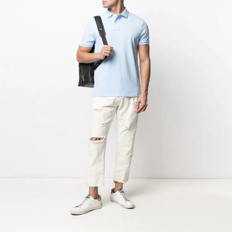 Мужское поло с коротким рукавом Custom Slim Fit Polo Ralph Lauren, Blue — фото 3