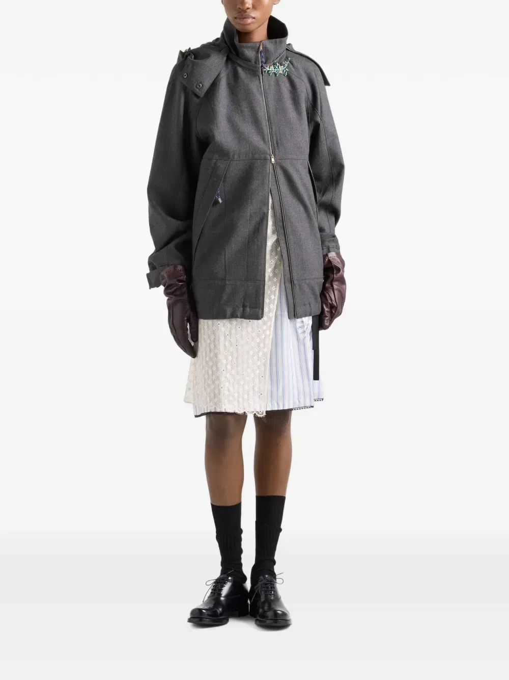 Куртка из меланжевой шерсти хопсака Prada, серый — фото 2