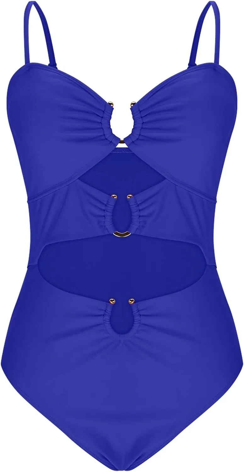 Женский цельный купальник с кольцами-перемычками One Piece Swimsuit, Blue — фото 4
