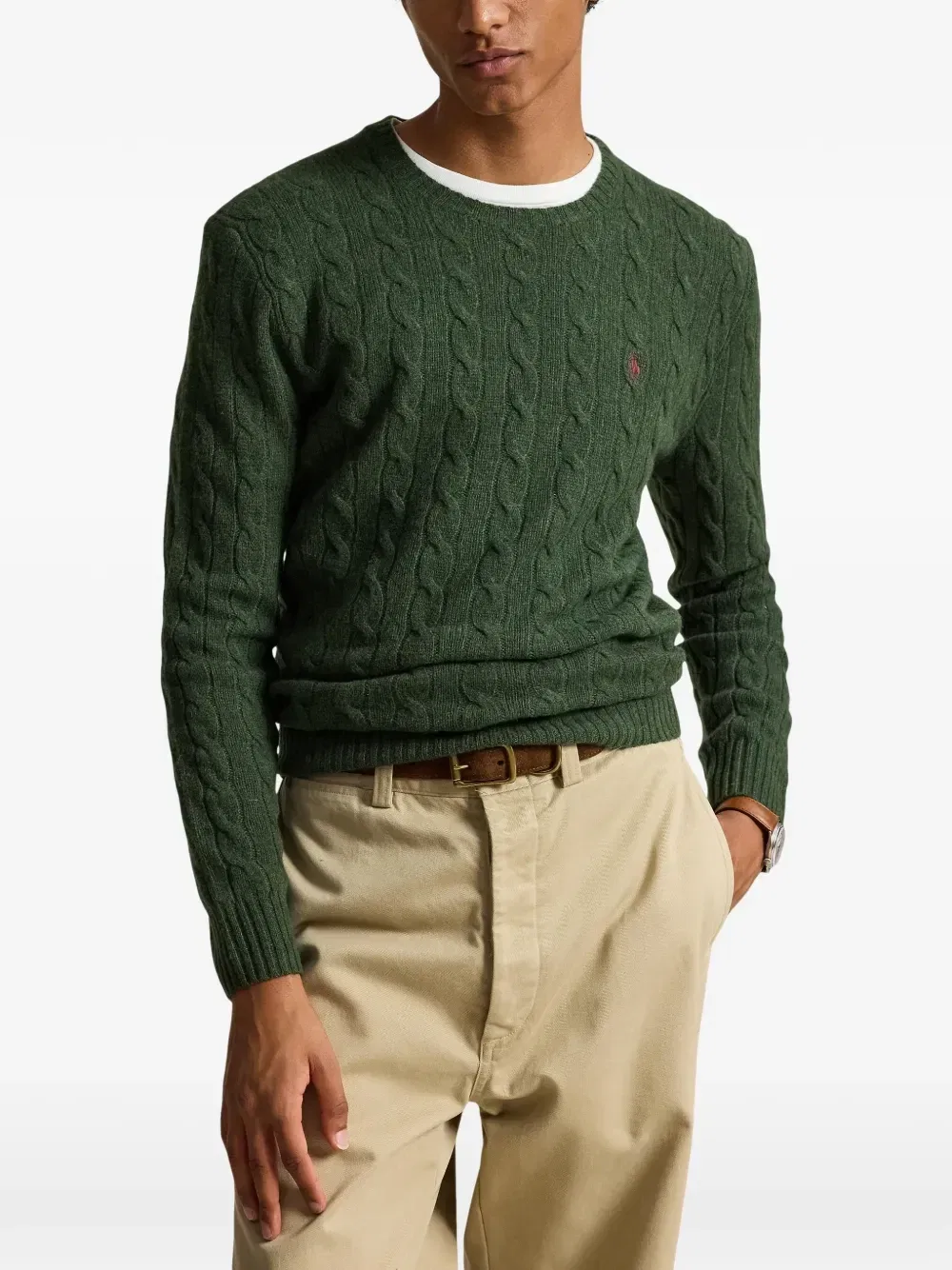 Вязаный свитер с вышивкой Pony Polo Ralph Lauren, зеленый — фото 3