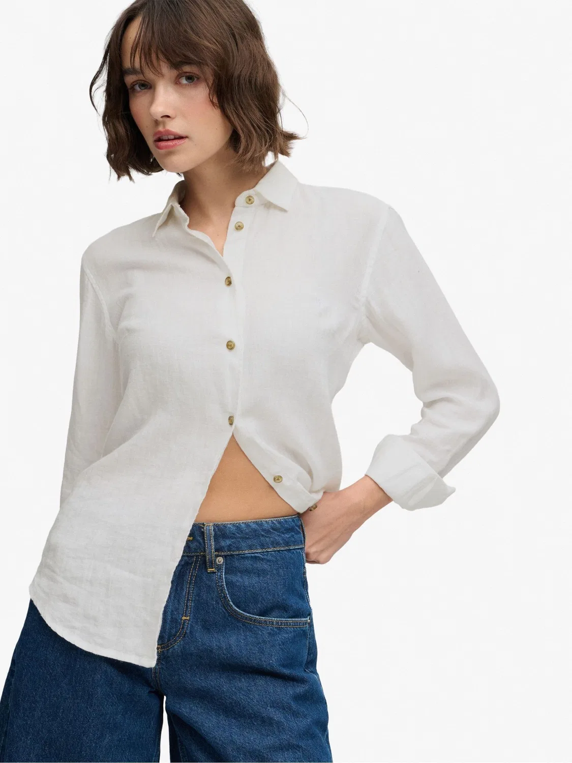 Рубашка свободного кроя, льняная Superdry Premium Linen Boyfriend, белый — фото 4
