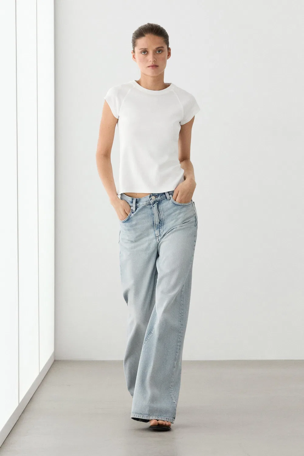 Футболка-Реглан с коротким рукавом, 100% хлопок Massimo Dutti, Off-White