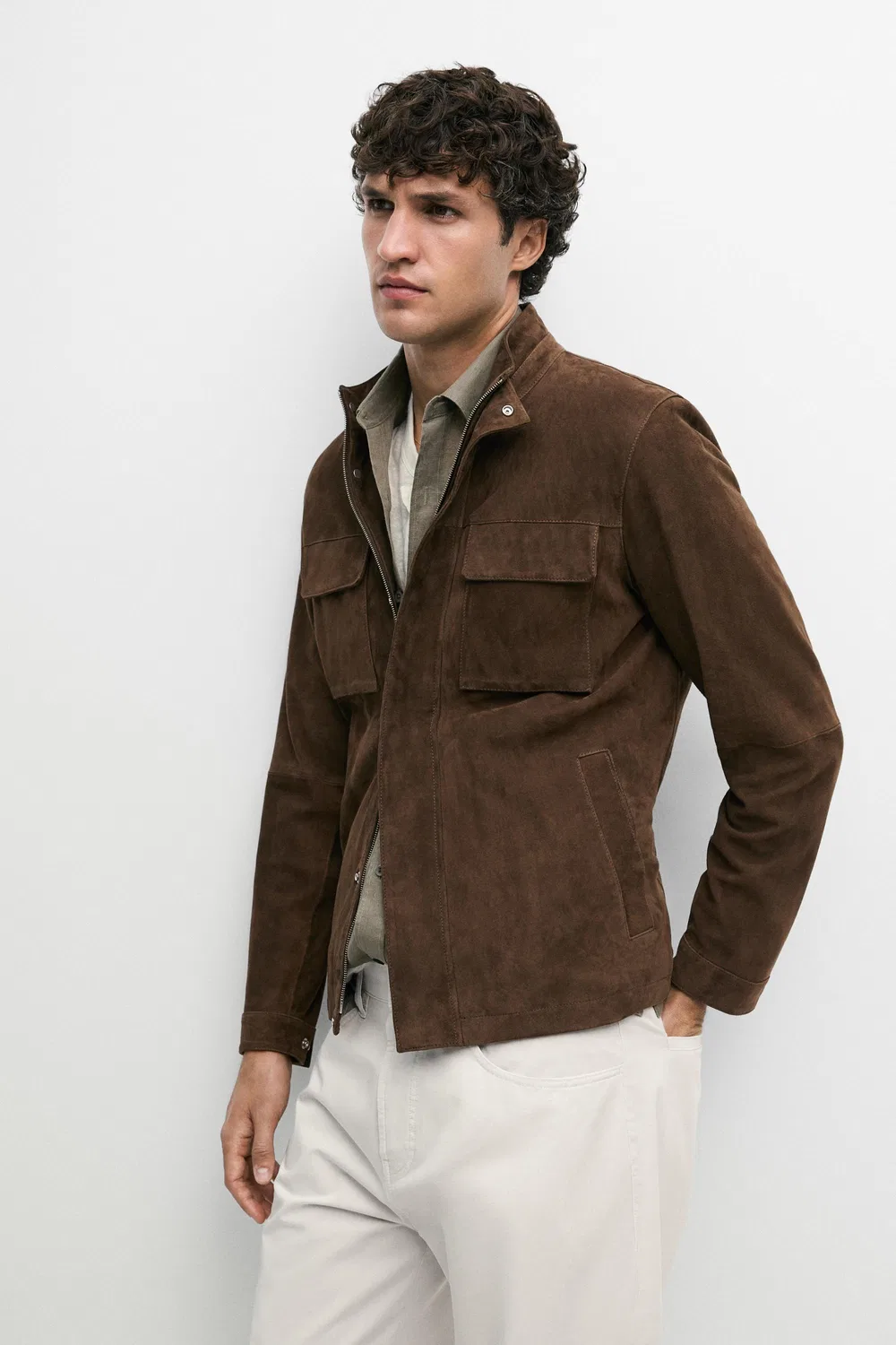 Куртка Massimo Dutti Suede With Pocket Details, коричневый — фото 3