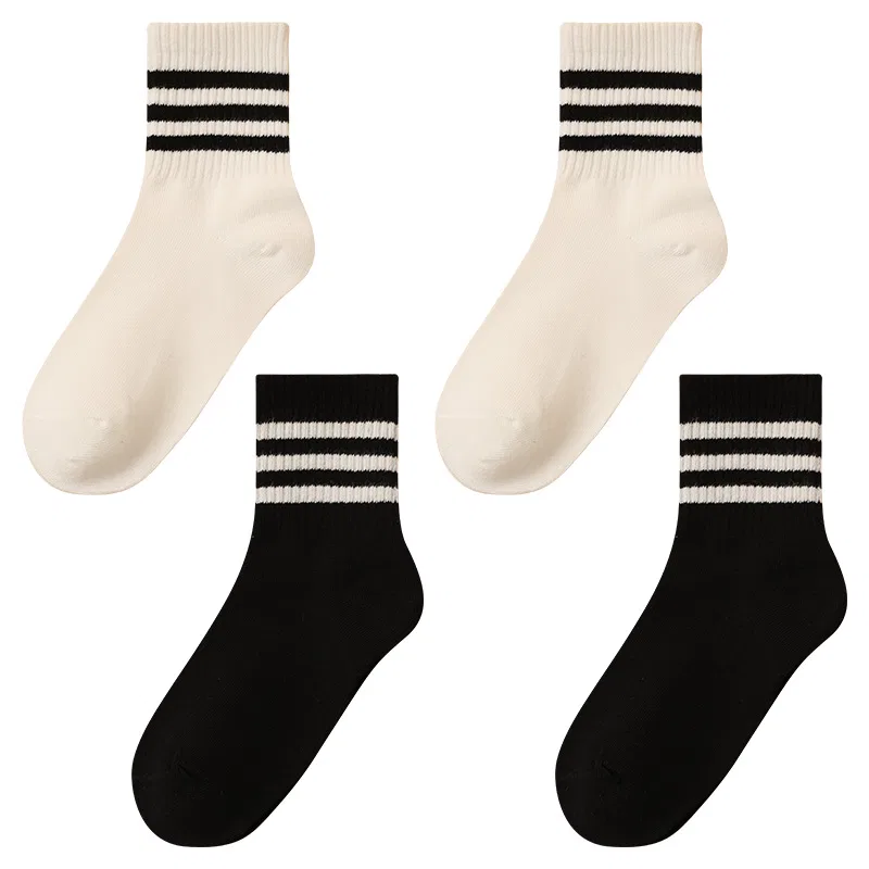 Детские носки полосатые 4 пары Red bean, Black White