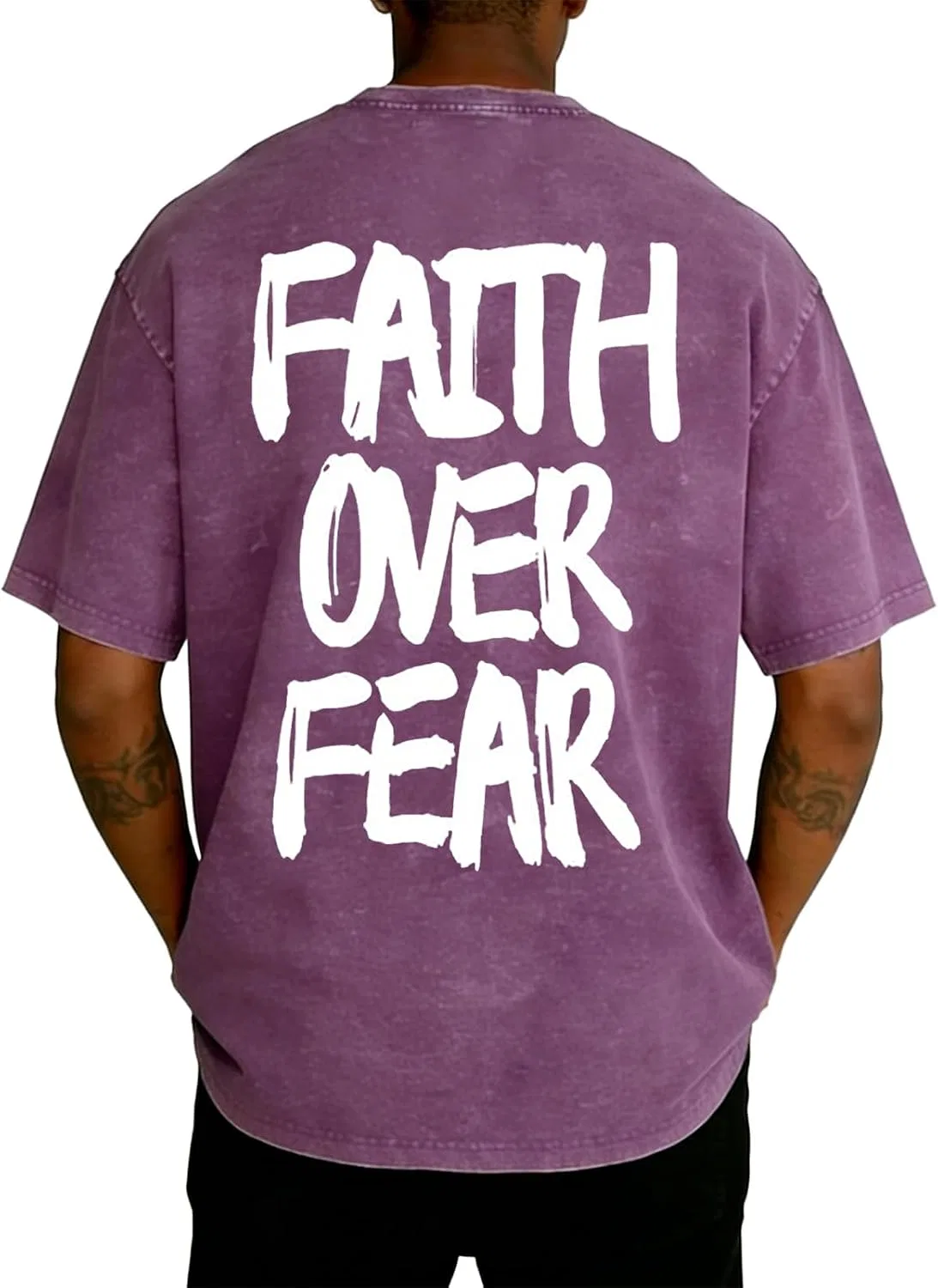 Мужская футболка с принтом Faith Over Fear, фиолетовый — фото 3