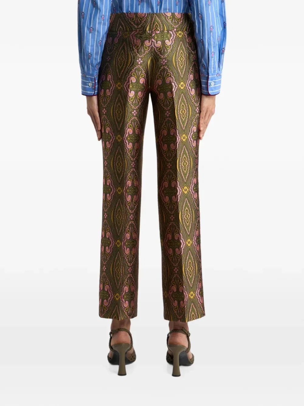Жаккардовые брюки с цветочным медальоном Etro, зеленый — фото 4