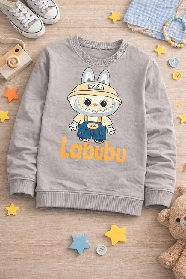 Детские свитшот для мальчиков с принтом Labubu Printed Stoper, Gray — фото 4