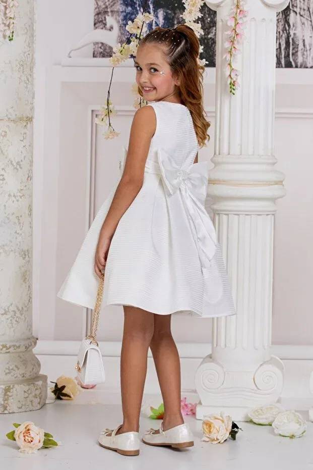 Детское платье для девочек с бантом Süslü Pink Kids, White — фото 4