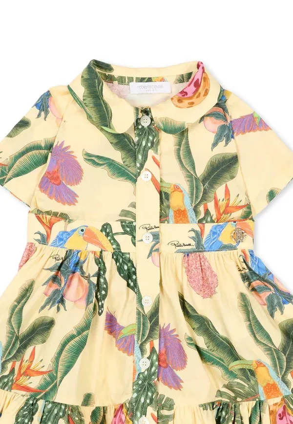Платье-рубашка с цветочным принтом Vestito Roberto Cavalli Junior, yellow, желтый — фото 3