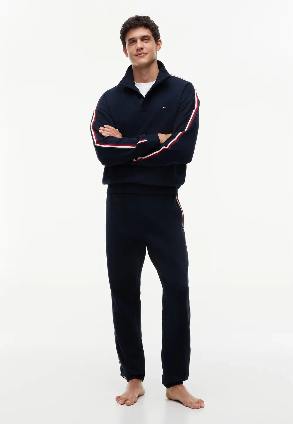 Рубашка на половину пуговиц - th global stripe lg - пижамная рубашка Tommy Hilfiger, Navy Blue — фото 2