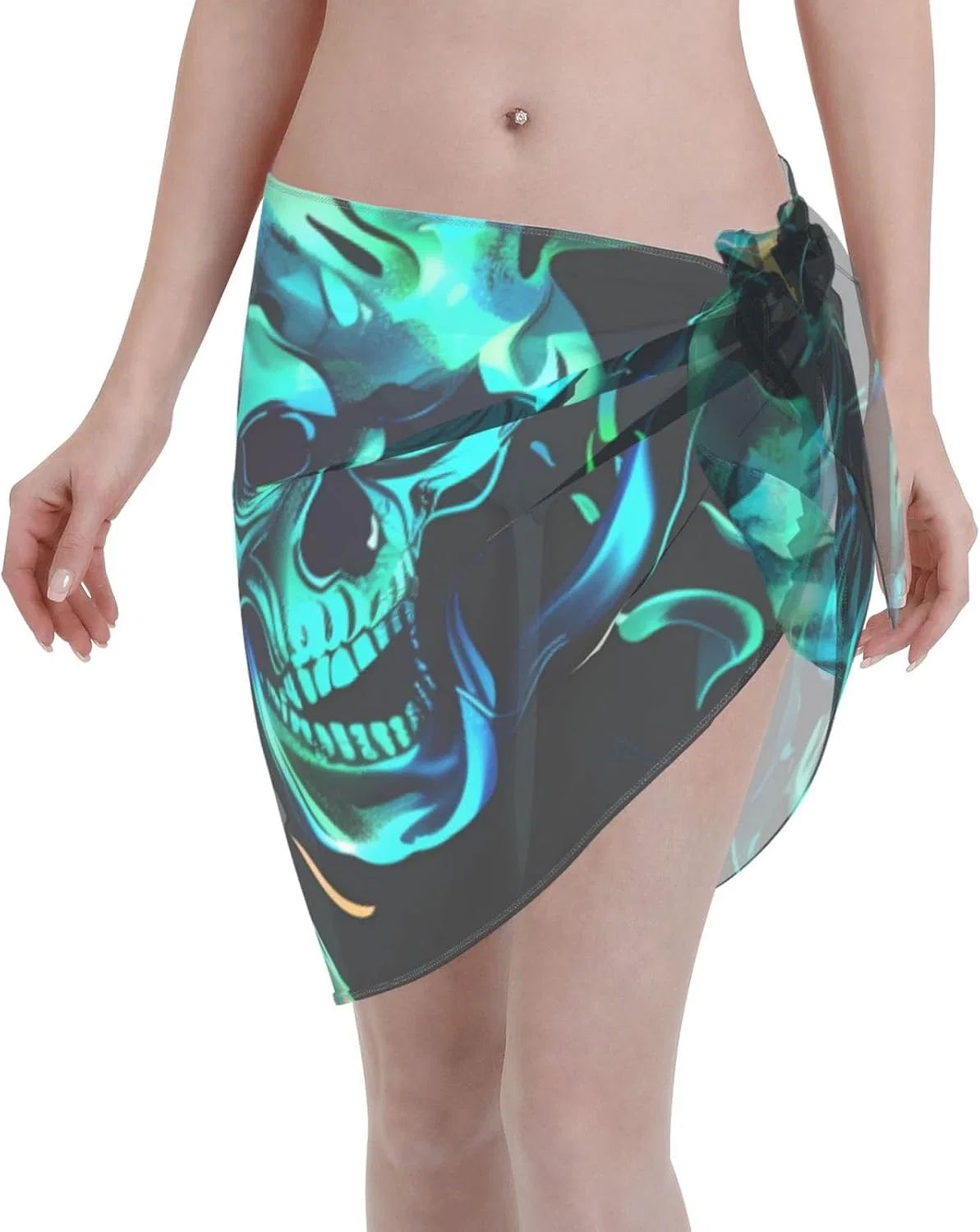 Женский пляжный саронг с принтом клубники, Skull Green 8