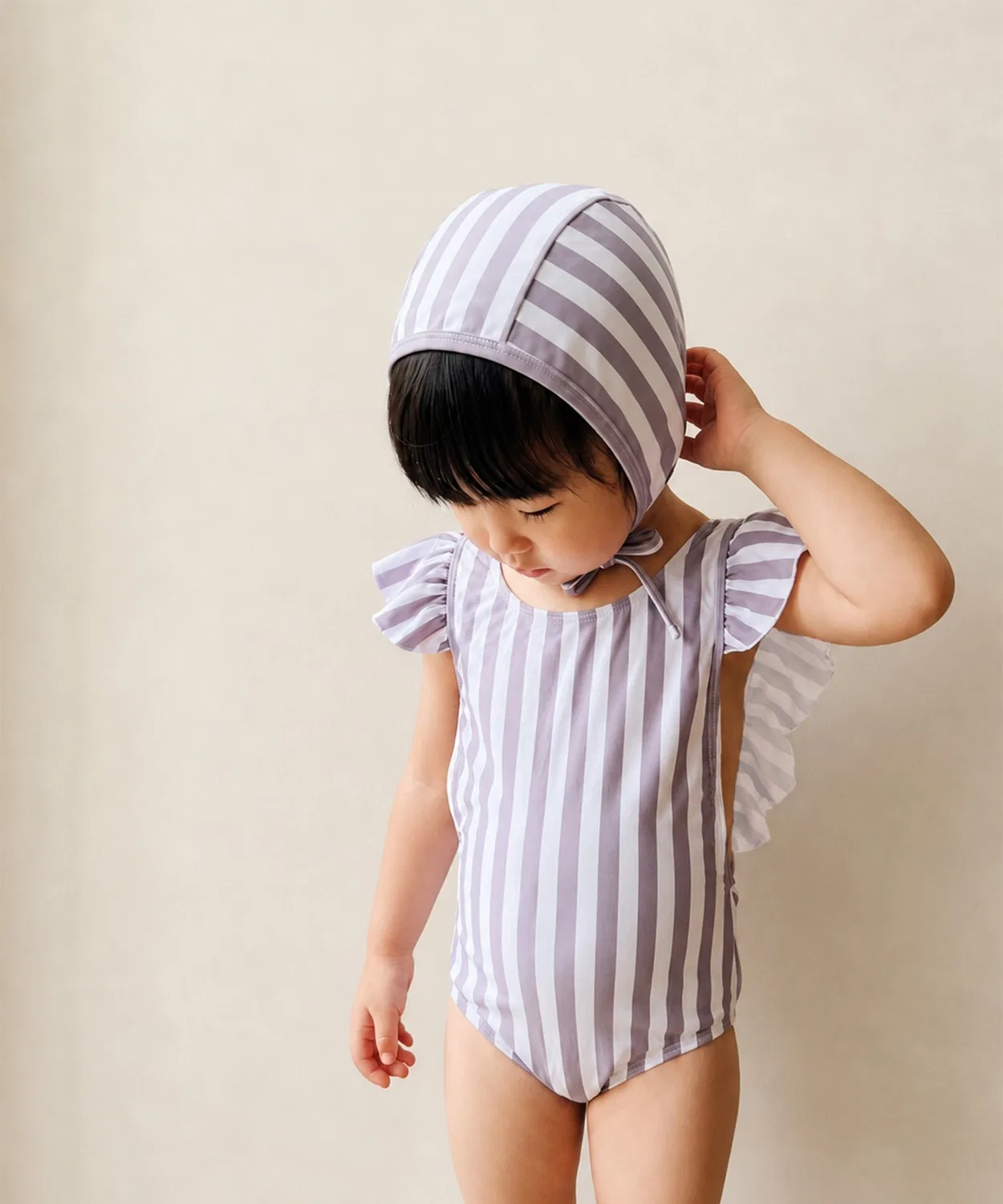 Детское платье-водолазка с рюшами и плавательной шапочкой, модель Frill Shoulder, aimoha, Light Purple