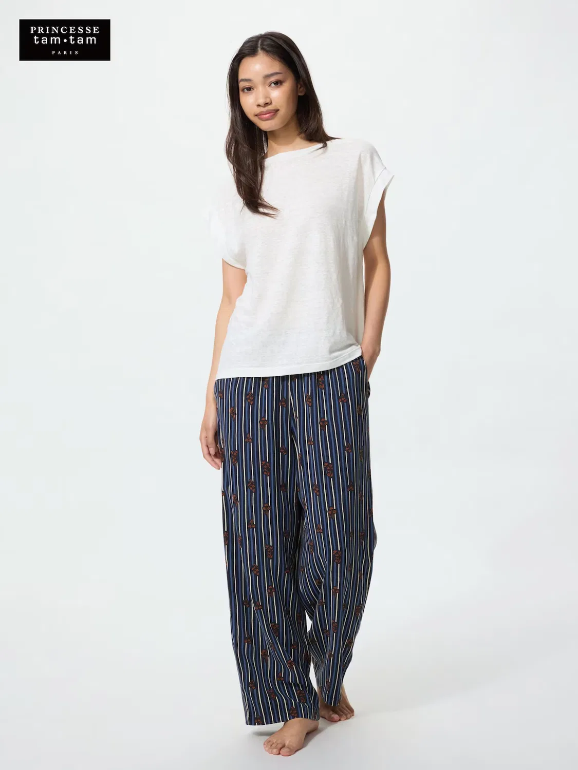 Брюки Uniqlo, длинные, с принтом из вискозы, синие