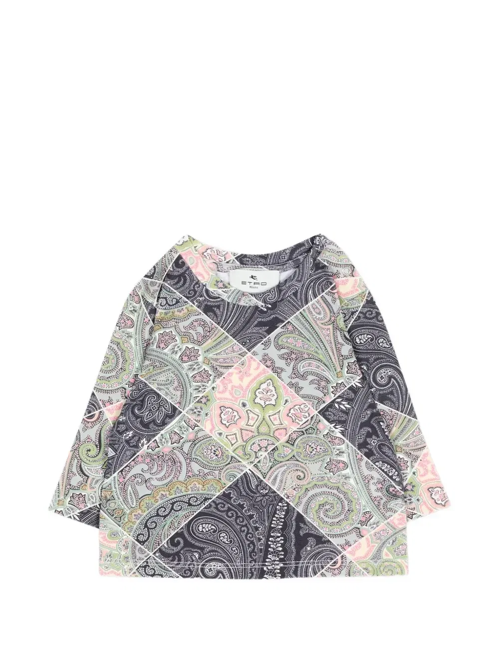 Футболка с лоскутным принтом пейсли Etro Kids, серый