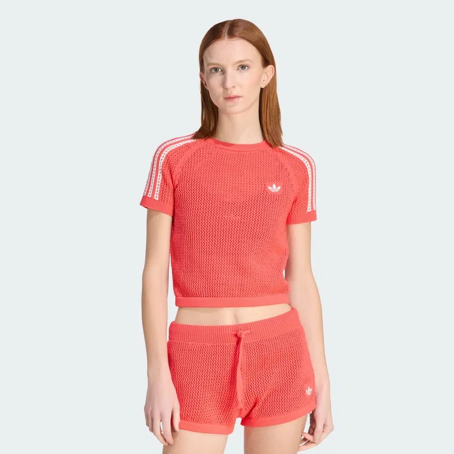 Женская футболка с вязаным кружевом Knitted Crochet Cali Tee adidas, Красный