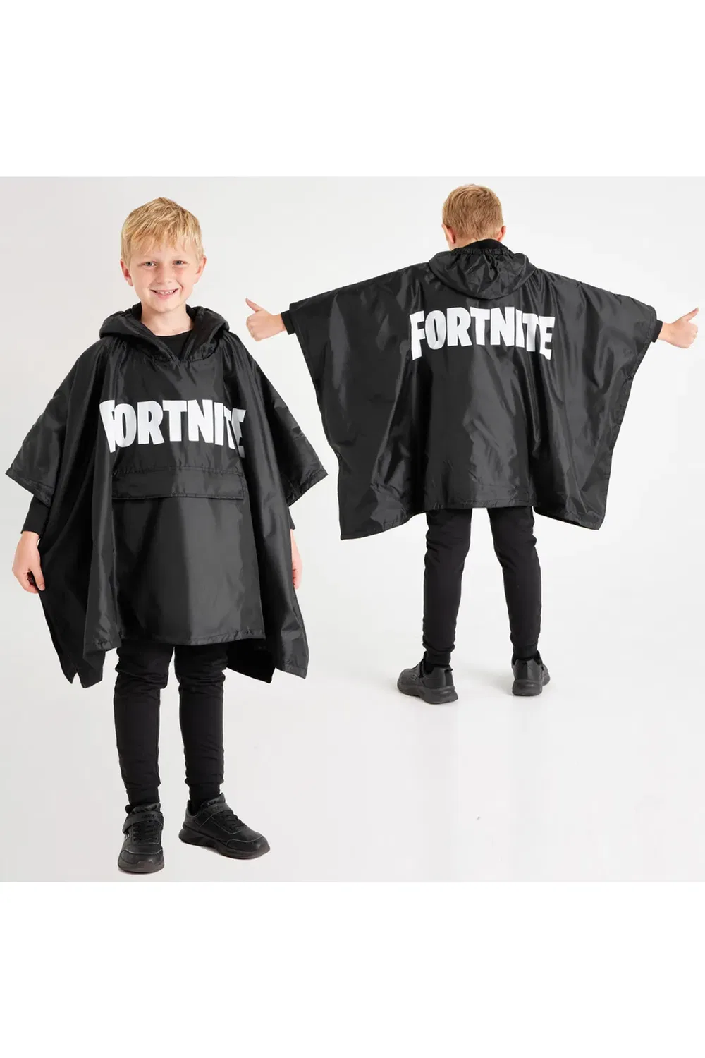 Детский дождевик-пончо с сумкой Fortnite, Black — фото 3