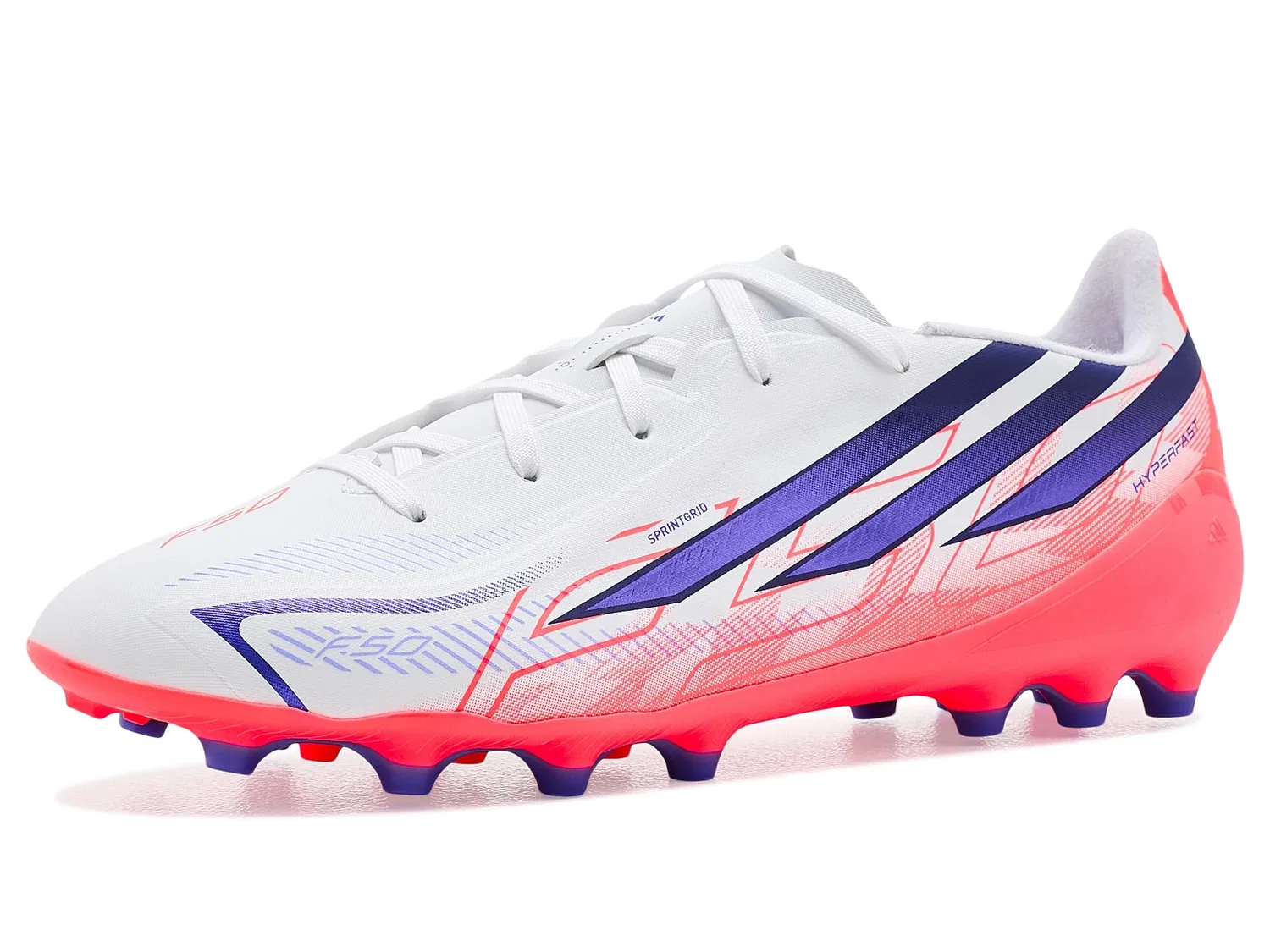 Бутсы F50 Hyperfast League Artificial Ground (для маленьких и больших детей) Adidas Kids, White/Solar Purple/Solar Turbo — фото 2