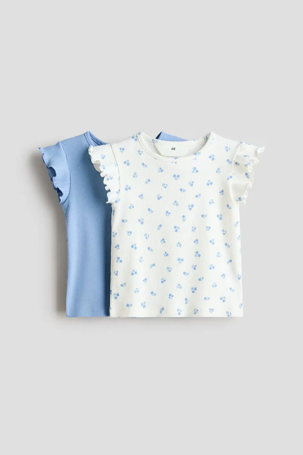 Комплект из 2 ребристых хлопковых рубашек H&M, Hellblau/Geblümt