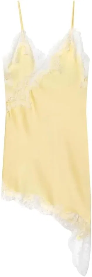 Женское секси платье-комбинация асимметричное Satin Lace, Yellow