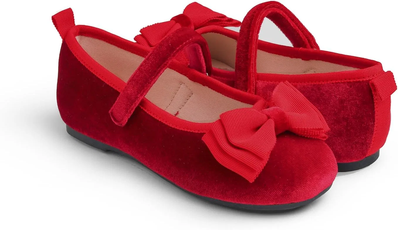 Детские балетки для девочек с бантом FEVERSOLE, Red Velvet Tri-Bow Maryjane — фото 4