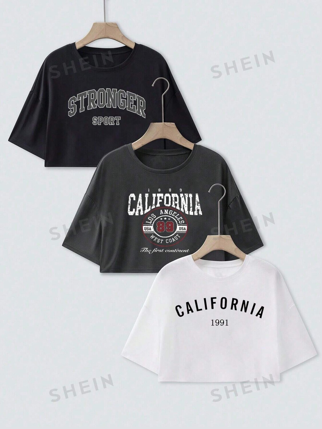 

LUNE Повседневная футболка, круглый вырез, короткие рукава, с буквенным рисунком, 3 шт/компл Shein, мультиколор