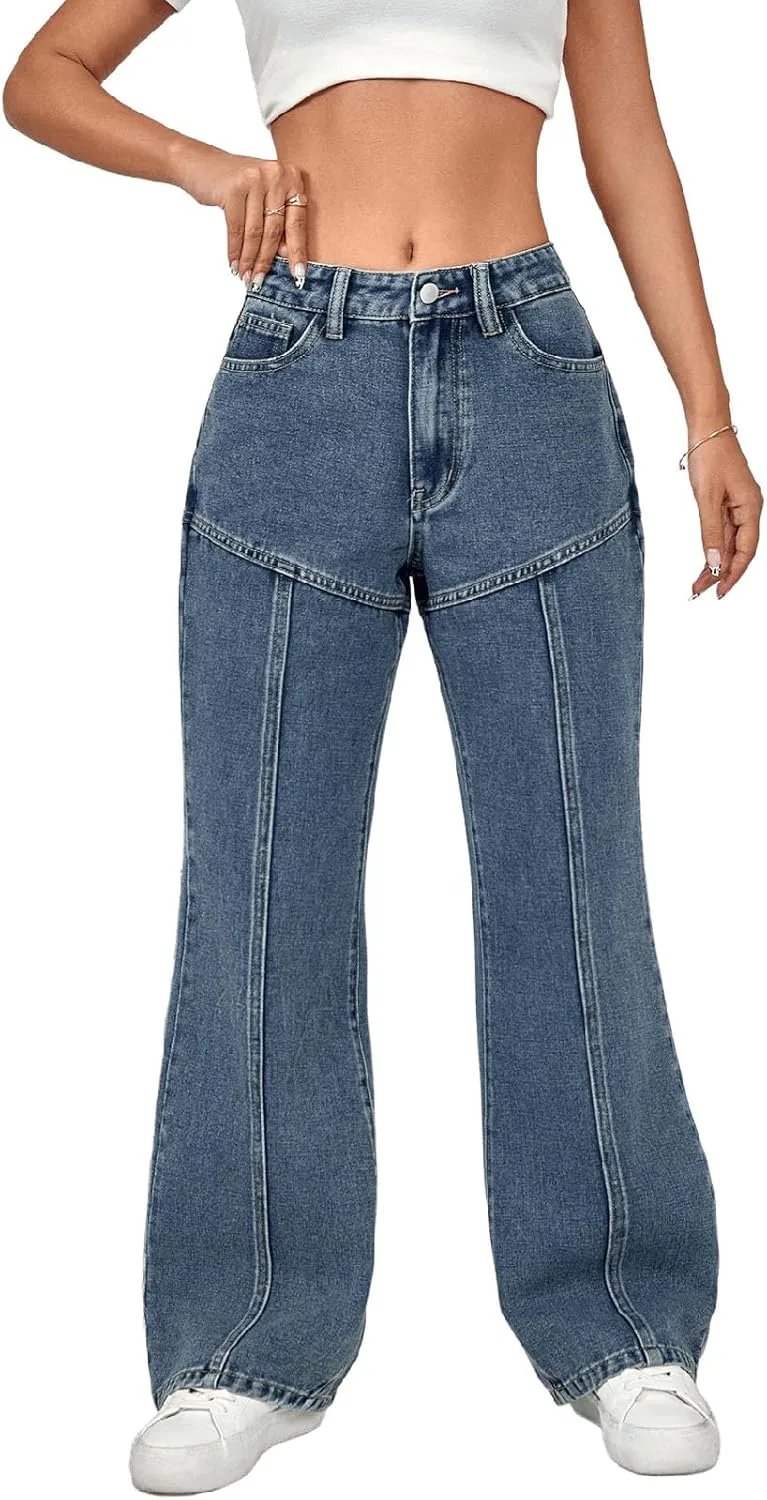 

Женские джинсы Mid Rise Straight Leg Baggy Loose Fit Denim Pants Wide Leg Djeanxa