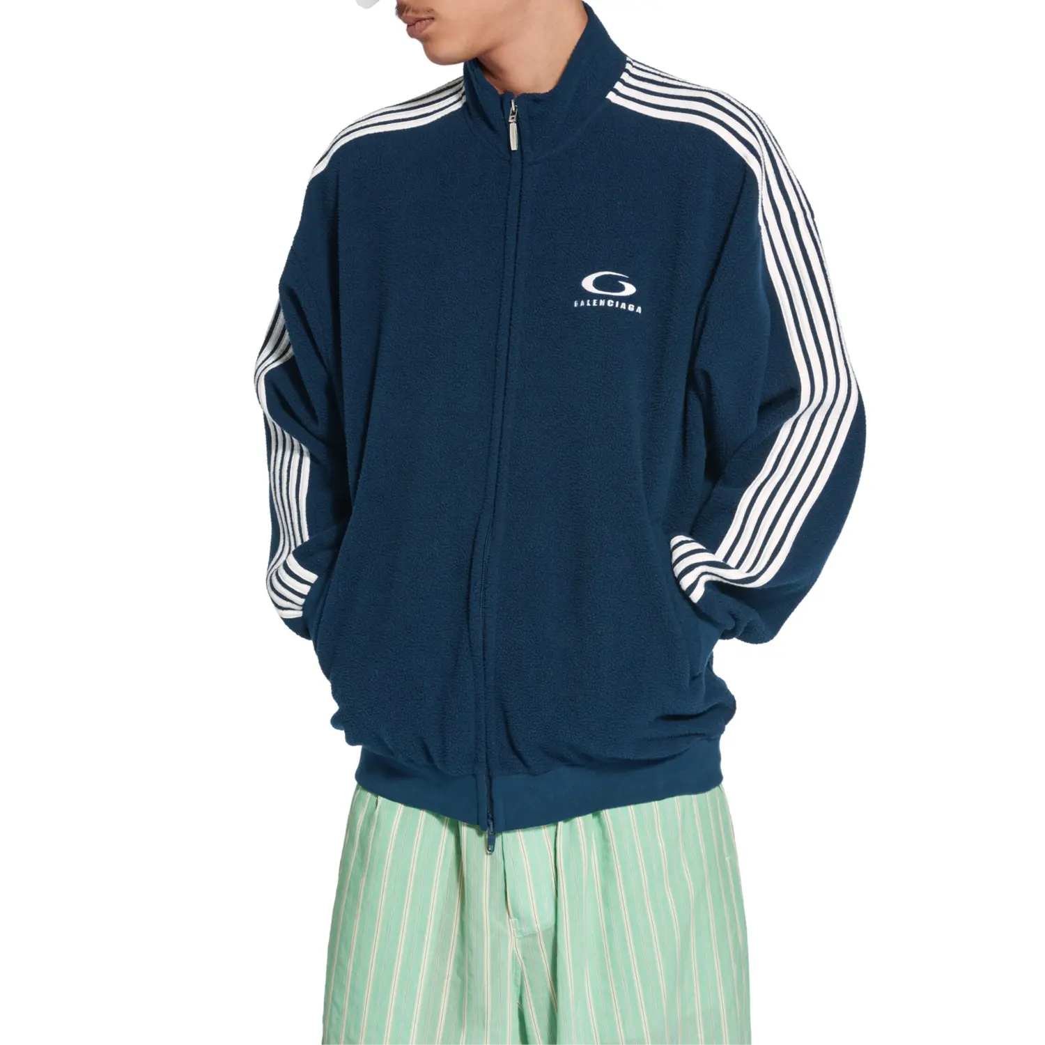 Balenciaga Спортивная куртка-бомбер с молнией, Marine Blue — фото 3