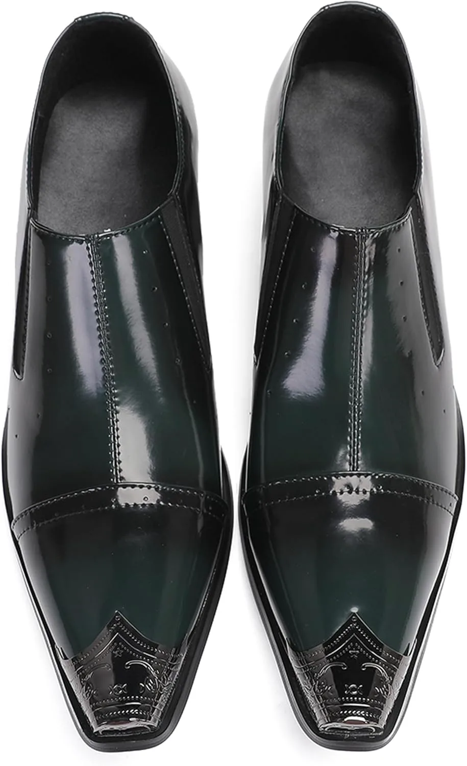 Мужские лоферы Santimon Loafers, свадебное платье, слипоны, диско, вечерние туфли - повседневные туфли на каблуке с металлическим носком - западные мокасины для мужчин и мальчиков, черный/зеленый — фото 4