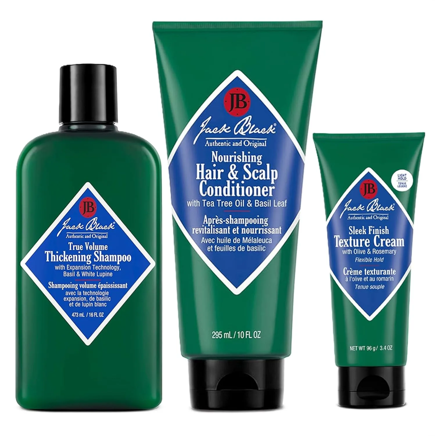Шампунь Jack Black True Volume Thickening Shampoo - технология расширения, базилик и белый люпин - средства для придания объема волосам для мужчин и женщин, безсульфатный шампунь для волос. Набор по уходу за волосами (3 упаковки)