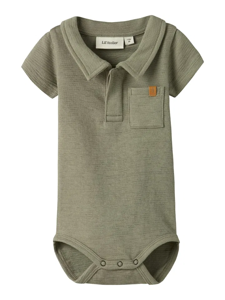Боди поло, хлопок, Lil Atelier, хаки