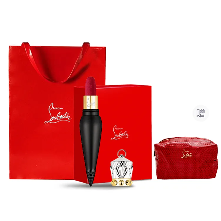 Christian Louboutin Подарочный набор премиальной помады Queen's Scepter в бархатно-сатиновом футляре, три цвета, #001M Lubeting Red Box with Square Leather Bag