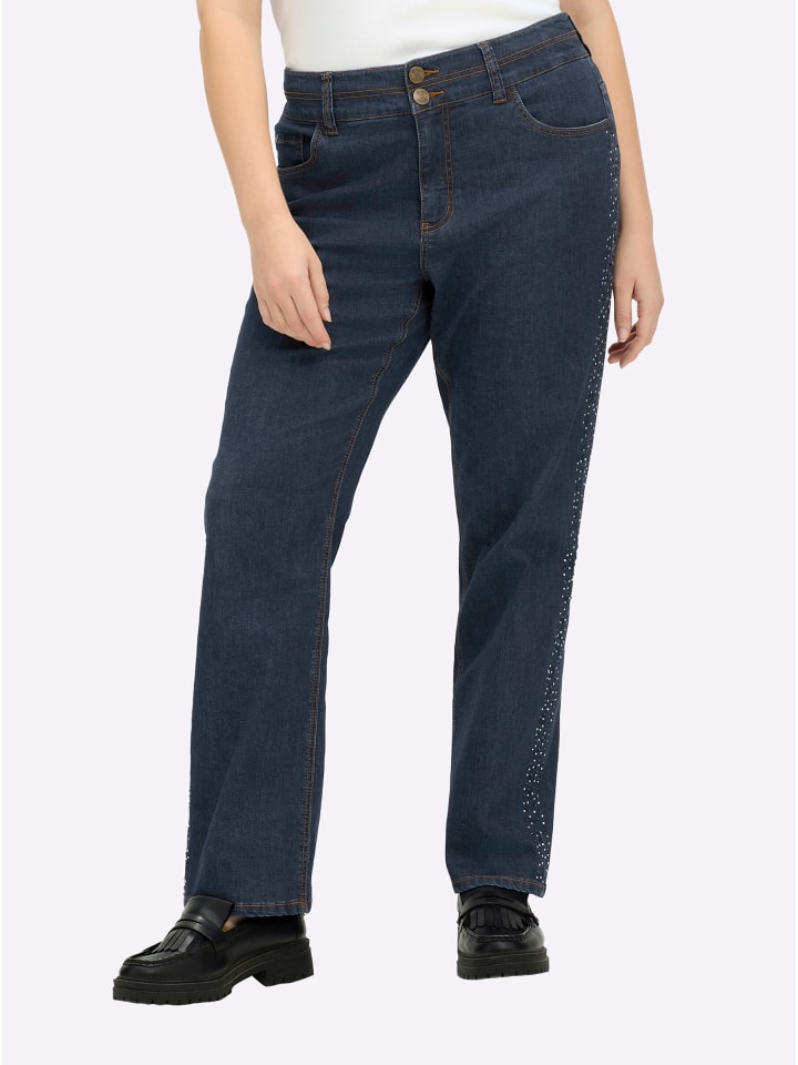 

Sheego Прямые джинсы темно-синего цвета