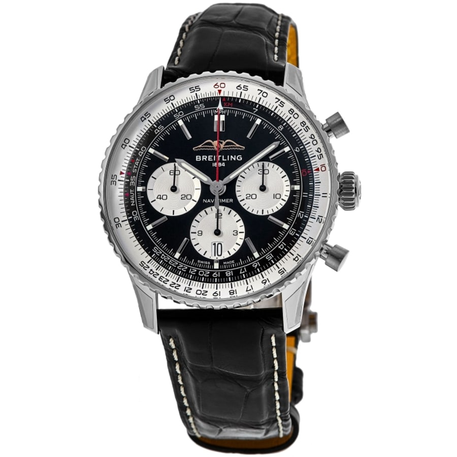 

Breitling Navitimer B01 Chronograph 41 черный циферблат кожаный ремешок мужские часы AB0139211B1P1